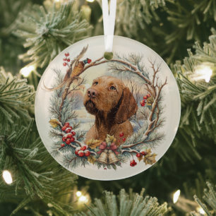 Vizsla Christmas Glass Tree Decoration
