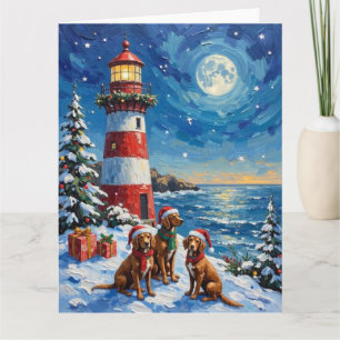 Vizsla Christmas Lighthouse Holiday Card