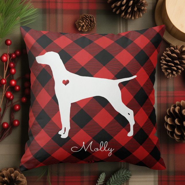 Vizsla Christmas Plaid Dog Name Cushion (Creator Uploaded)