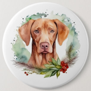 Vizsla Christmas Wreath Festive Pup 6 Cm Round Badge