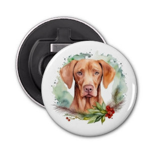 Vizsla Christmas Wreath Festive Pup  Bottle Opener