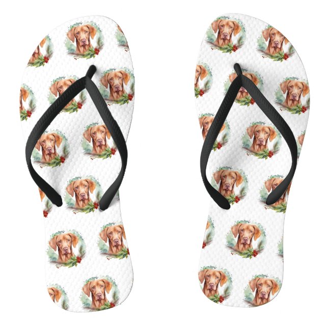 Vizsla Christmas Wreath Festive Pup  Jandals (Footbed)