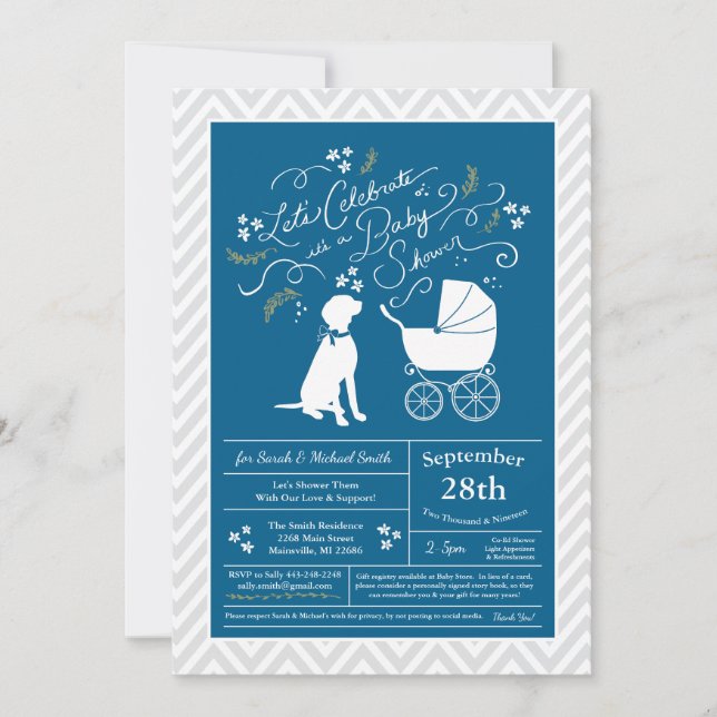 Vizsla Dog Baby Shower Boy Blue Invitation (Front)