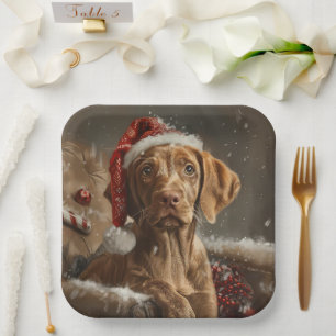 Vizsla Dog Christmas Festive Paper Plate