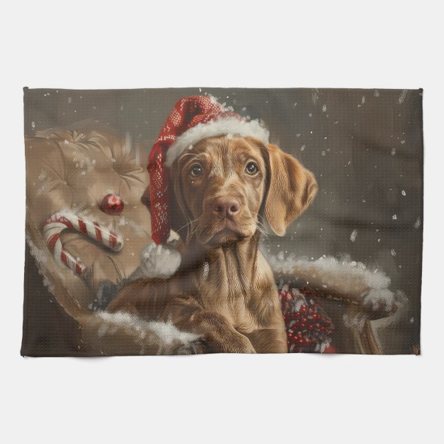 Vizsla Dog Christmas Festive  Tea Towel (Horizontal)