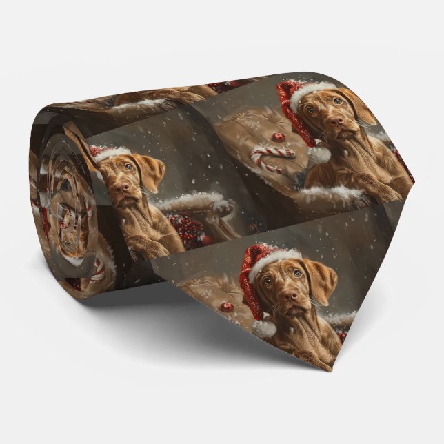 Vizsla Dog Christmas Festive  Tie (Rolled)