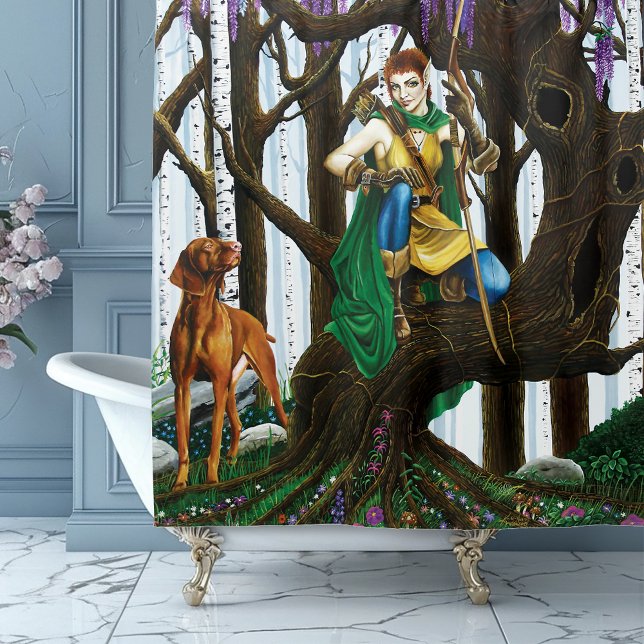 Vizsla Dog Elf Forest Shower Curtain (Creator Uploaded)