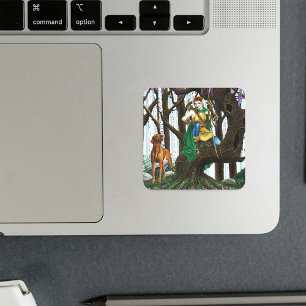Vizsla Dog Elf Forest Square Sticker