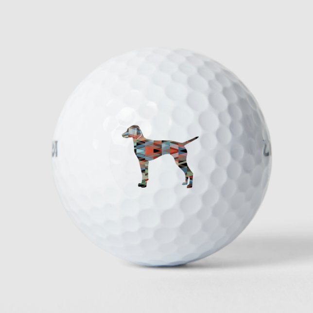Vizsla Dog Geometric Pattern Silhouette Plaid Golf Balls (Front)
