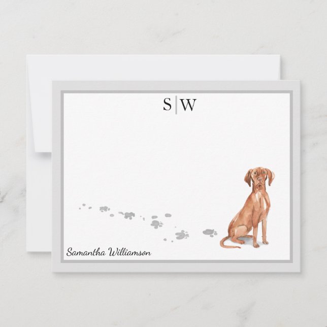 Vizsla Dog Grey Border Monogram Personalised Card (Front)