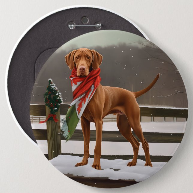 Vizsla Dog in Snow Christmas 6 Cm Round Badge (Front & Back)
