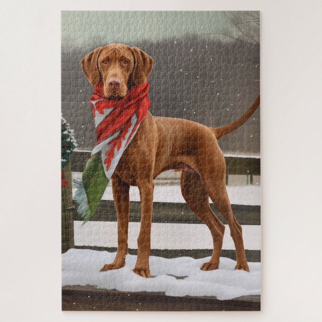 Vizsla Dog in Snow Christmas Jigsaw Puzzle (Vertical)