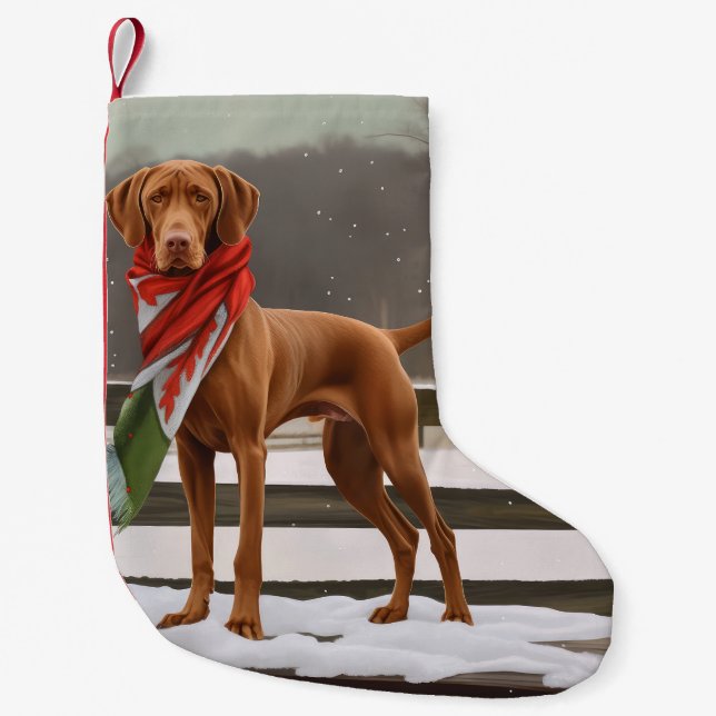 Vizsla Dog in Snow Christmas Small Christmas Stocking (Front)