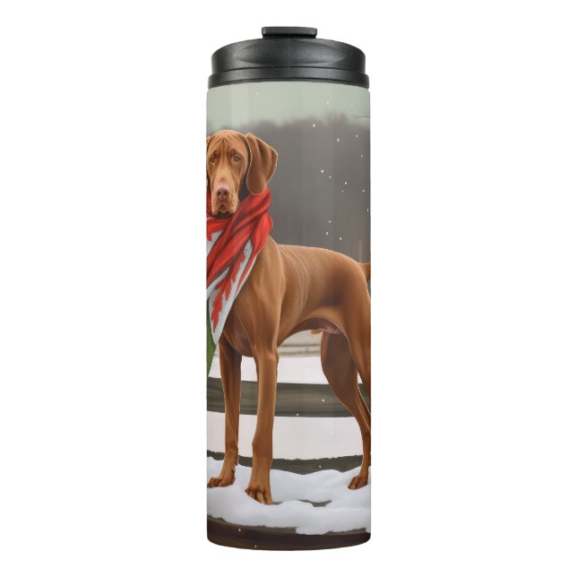 Vizsla Dog in Snow Christmas Thermal Tumbler (Front)