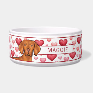 Vizsla Dog Love With Red And Pink Hearts And Name