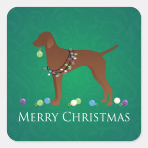 Vizsla Dog Merry Christmas Design Square Sticker