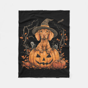 Vizsla Dog Pumpkin Halloween Thanksgiving  Fleece Blanket