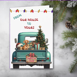 Vizsla Dog Retro Farm Truck Christmas Card