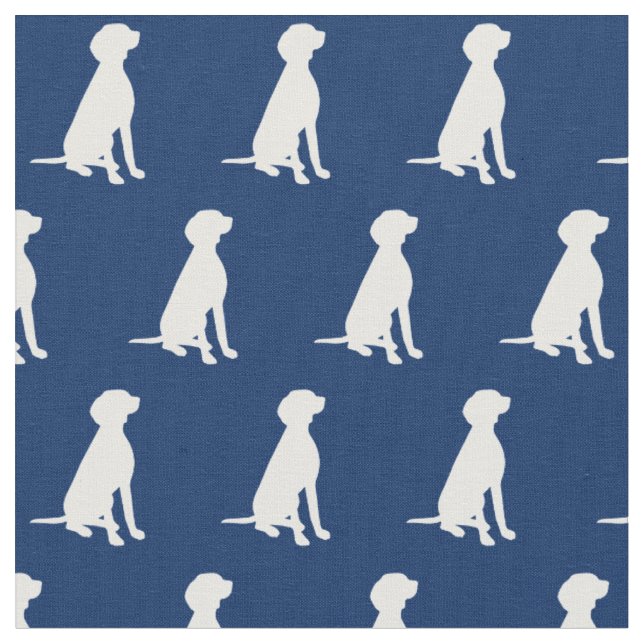 Vizsla Dog Silhouette Pet Navy Blue Fabric (Close Up)