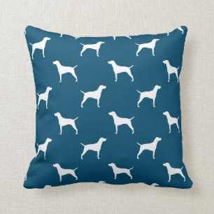 Vizsla Dog Silhouettes Pattern Blue and White Cushion