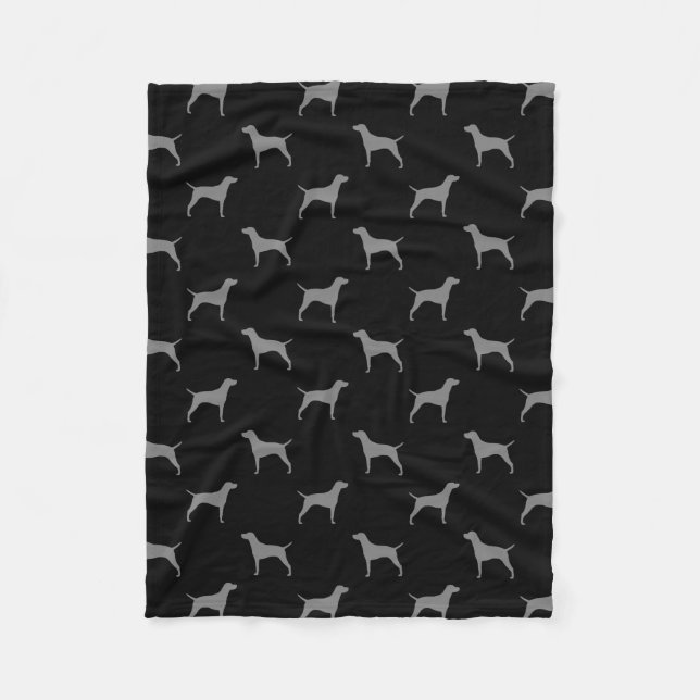 Vizsla Dog Silhouettes Pattern Grey and Black Fleece Blanket (Front)