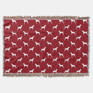 Vizsla Dog Silhouettes Pattern Red and White Throw Blanket