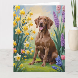 Vizsla Dog Spring Flowers Painting Card