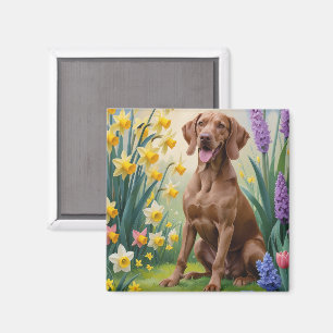 Vizsla Dog Spring Flowers Painting Magnet
