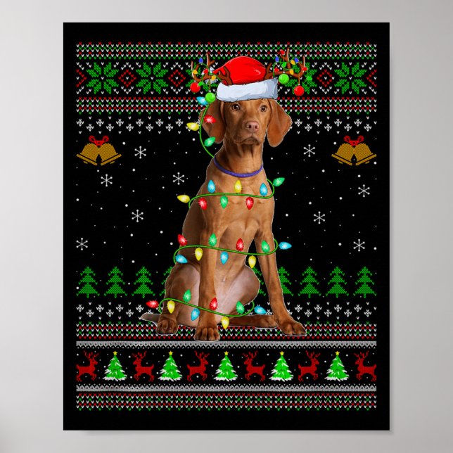 Vizsla Dog Ugly Christmas Sweaters Holiday Santa X Poster (Front)