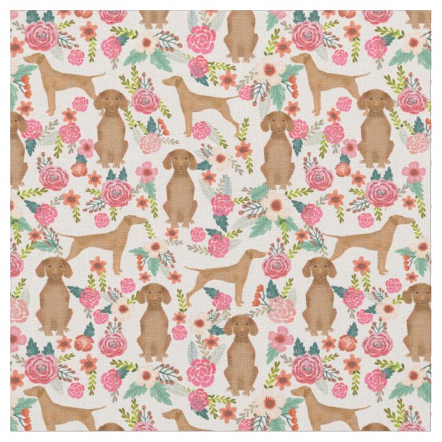 vizsla dog vintage florals fabric (Close Up)