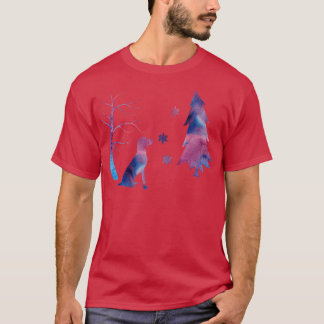 Vizsla Dog Winter Art With Snowflakes T-Shirt