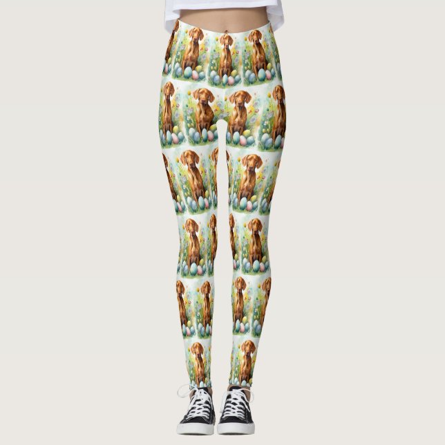 Vizsla Dog with Easter Eggs Holiday  Leggings (Front)