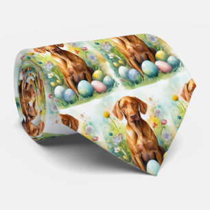 Vizsla Dog with Easter Eggs Holiday Tie