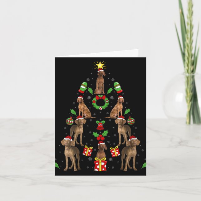 Vizsla Dog Xmas Lighting Tree Vizsla Christmas V N Card (Front)