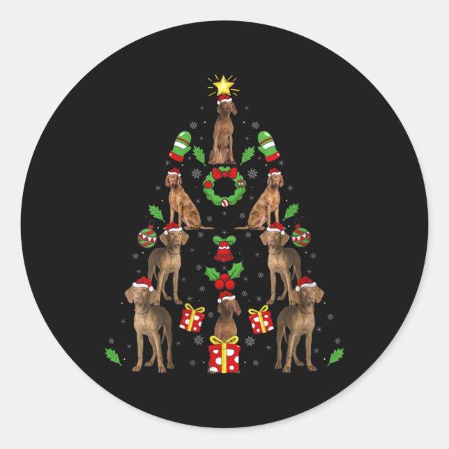 Vizsla Dog Xmas Lighting Tree Vizsla Christmas V N Classic Round Sticker (Front)