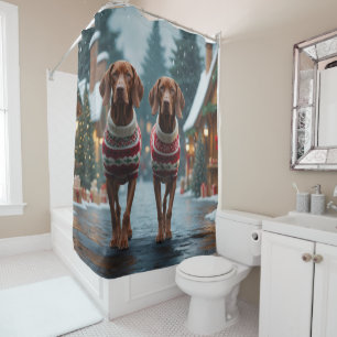 Vizsla Dogs Christmas Snow Holiday Shower Curtain
