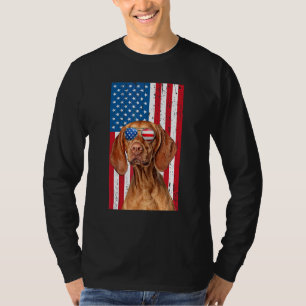 Vizsla For Men Kids Retro Vizsla Dog   American Fl T-Shirt