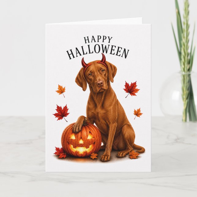 Vizsla Halloween Devil Dog Card (Front)