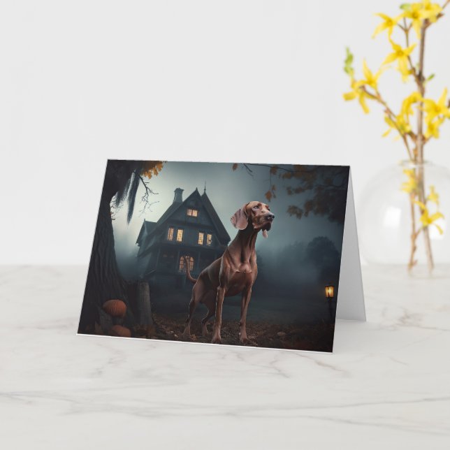 Vizsla Halloween Scary Card (Yellow Flower)