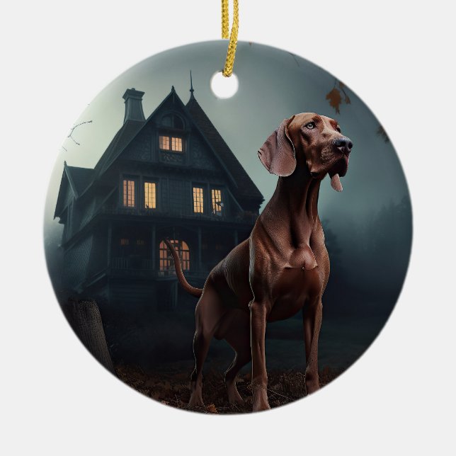 Vizsla Halloween Scary Ceramic Tree Decoration (Front)