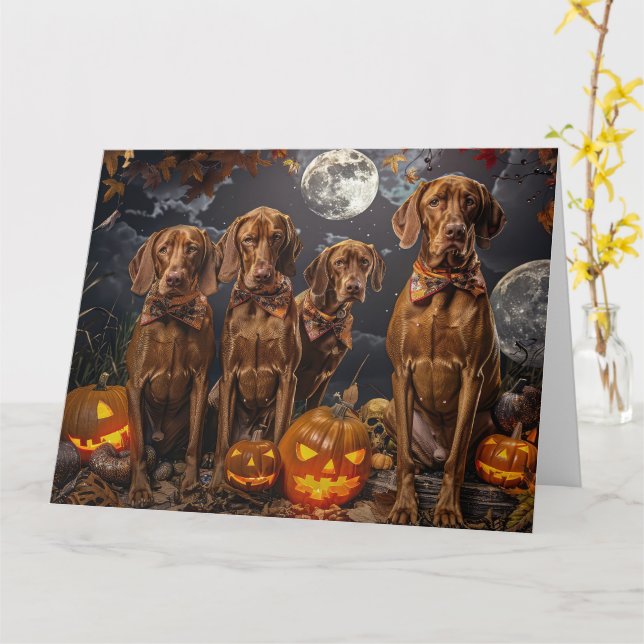 Vizsla Halloween Spooky Card (Yellow Flower)