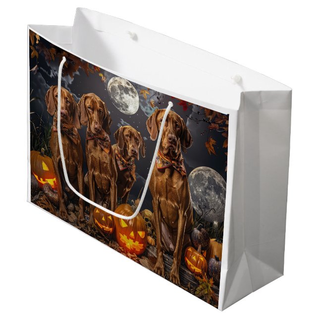 Vizsla Halloween Spooky Large Gift Bag (Front Angled)