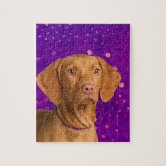Vizsla - Hungarian pointer puppy on purple Jigsaw Puzzle