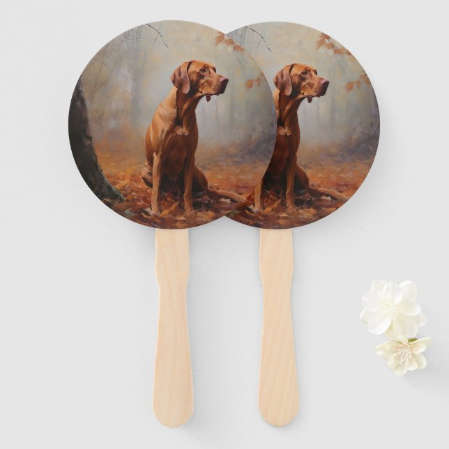 Vizsla in Autumn Leaves Fall Inspire Hand Fan (Front and Back)