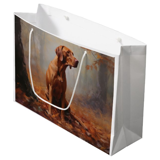Vizsla in Autumn Leaves Fall Inspire Large Gift Bag (Front Angled)