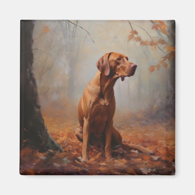 Vizsla in Autumn Leaves Fall Inspire Magnet (Front)