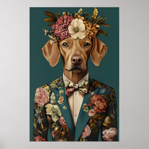 Vizsla In Suit Poster, Vizsla Portrait, Vizsla Oil Poster