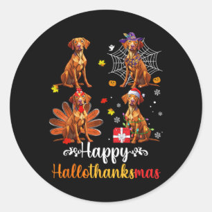 Vizsla Lover Halloween Merry Christmas Happy Hallo Classic Round Sticker
