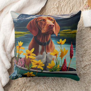Vizsla on a Paddle: A Scenic Adventure Cushion