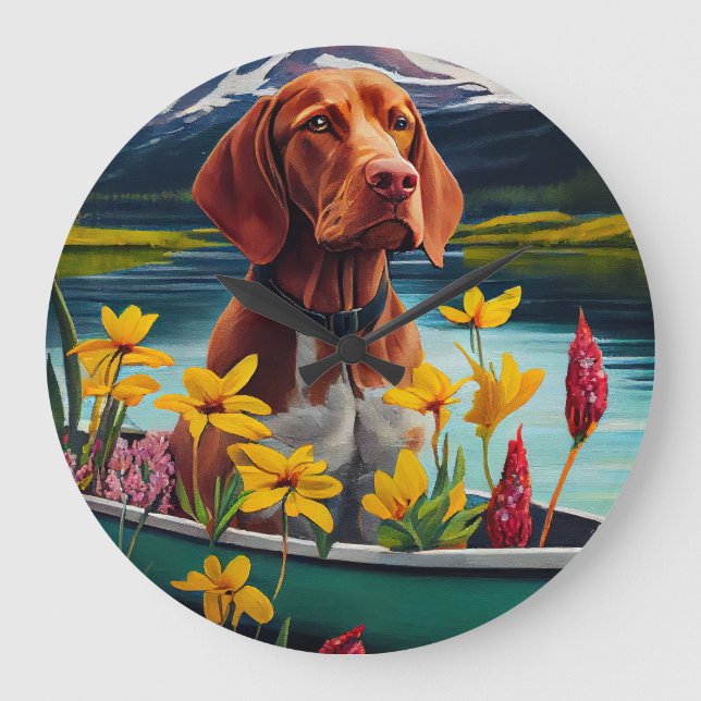 Vizsla on a Paddle: A Scenic Adventure Large Clock (Front)